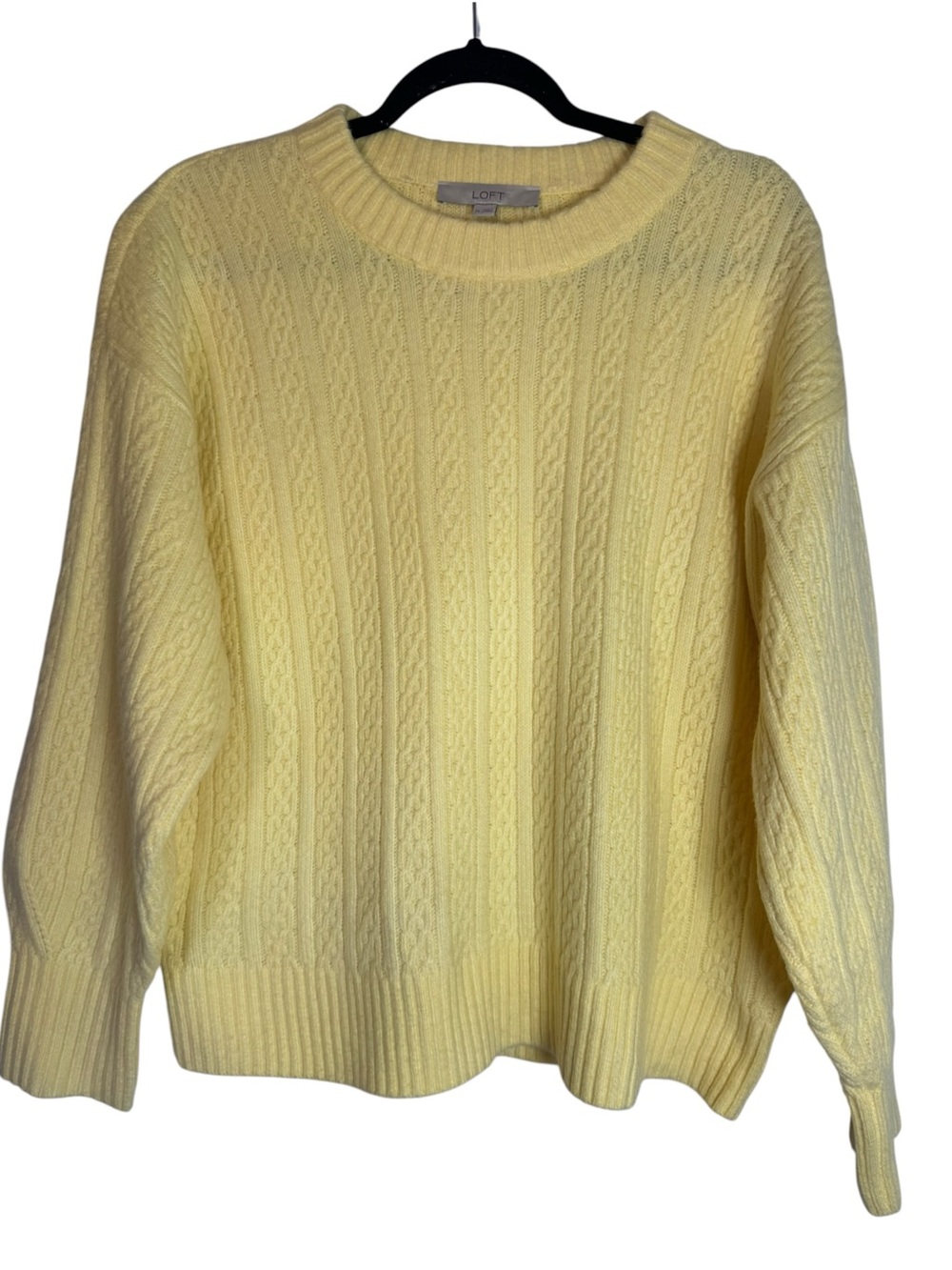 LOFT Light Yellow Cable-Knit Crewneck XL Sweater